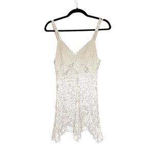 HANDMADE Crochet Open Knit Sleeveless Mini Dress White S